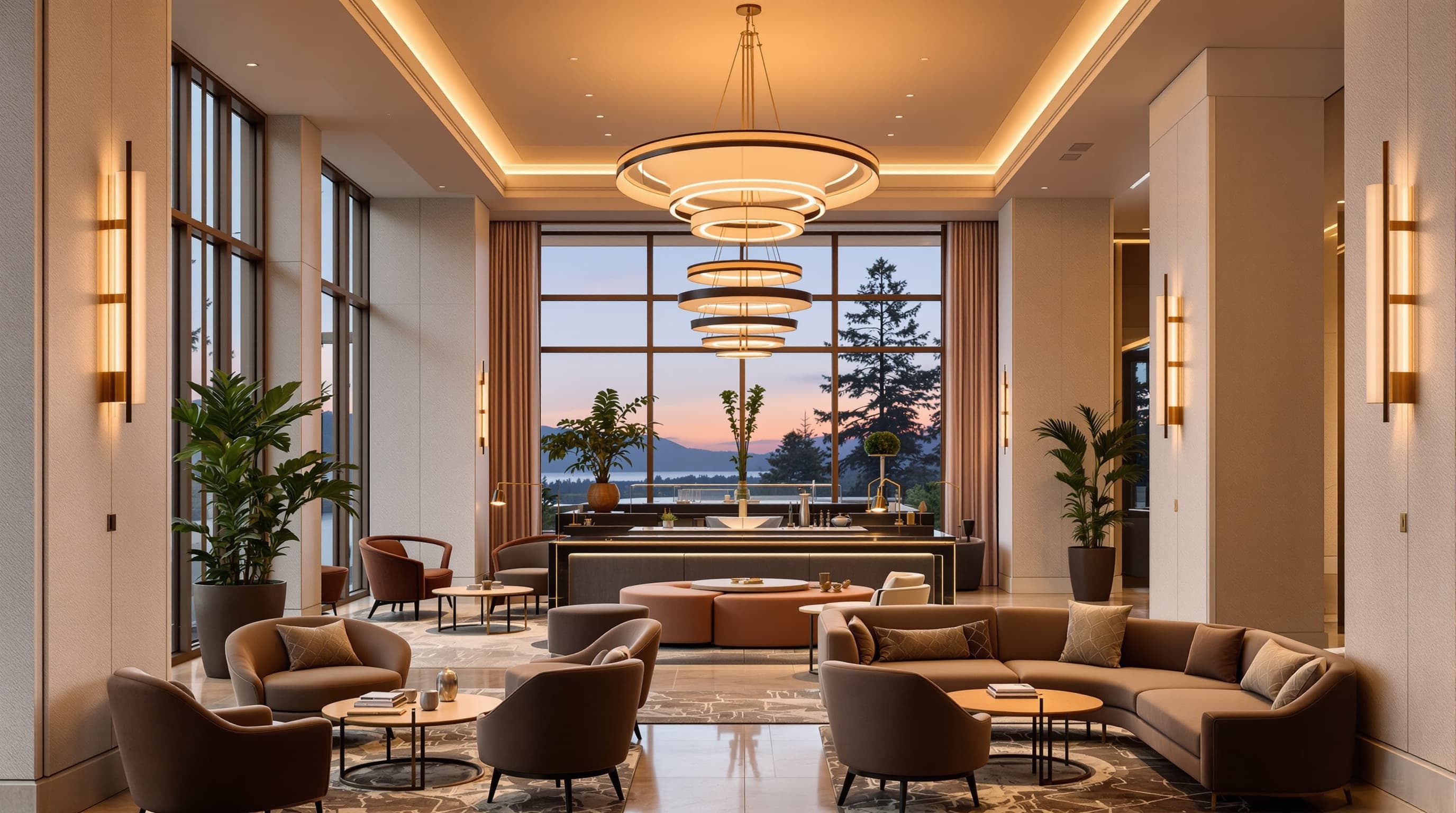 Hospitality lobby interior completed by OFDC