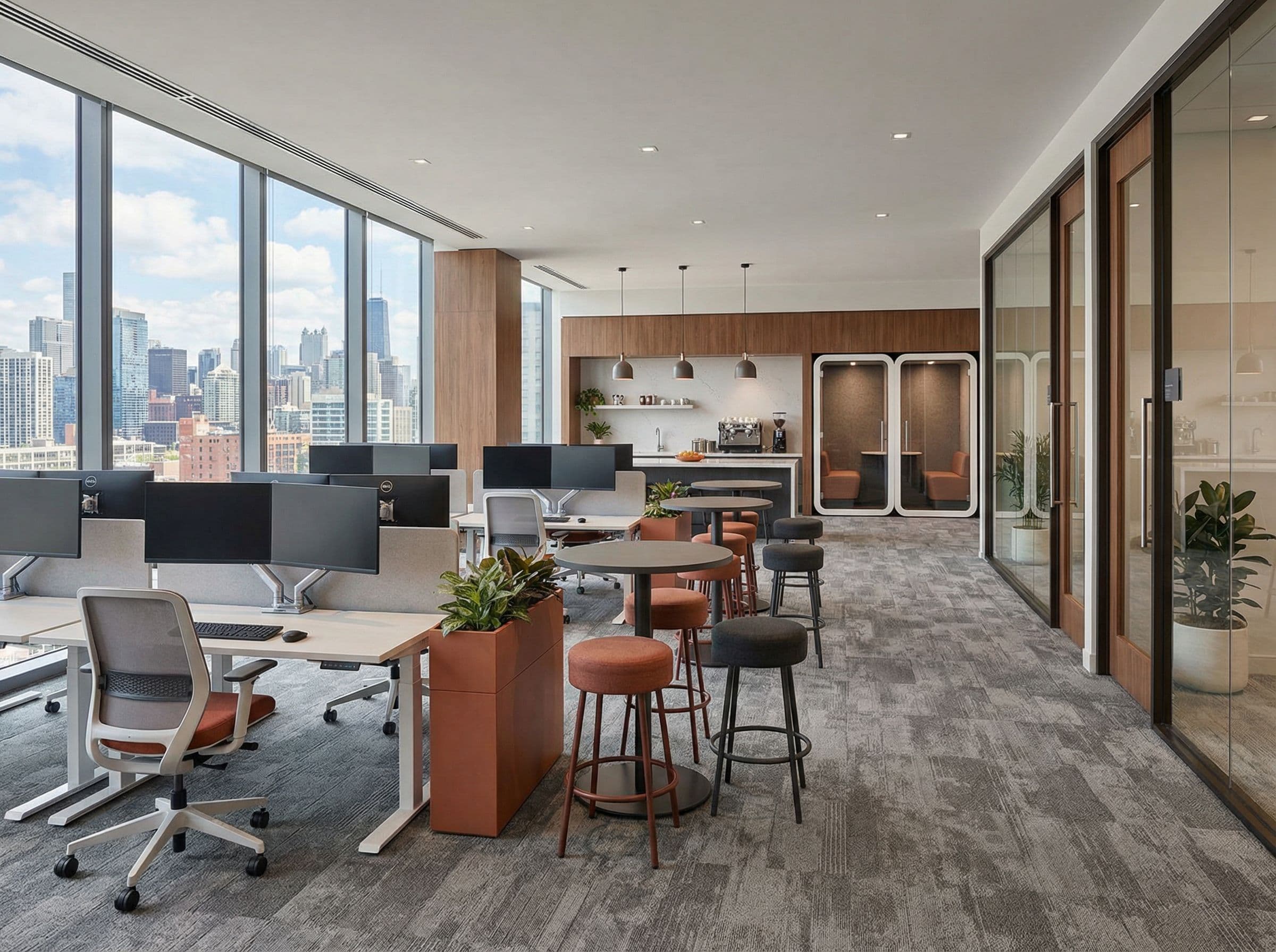 Demountable architectural wall system with glass fronts and integrated doors