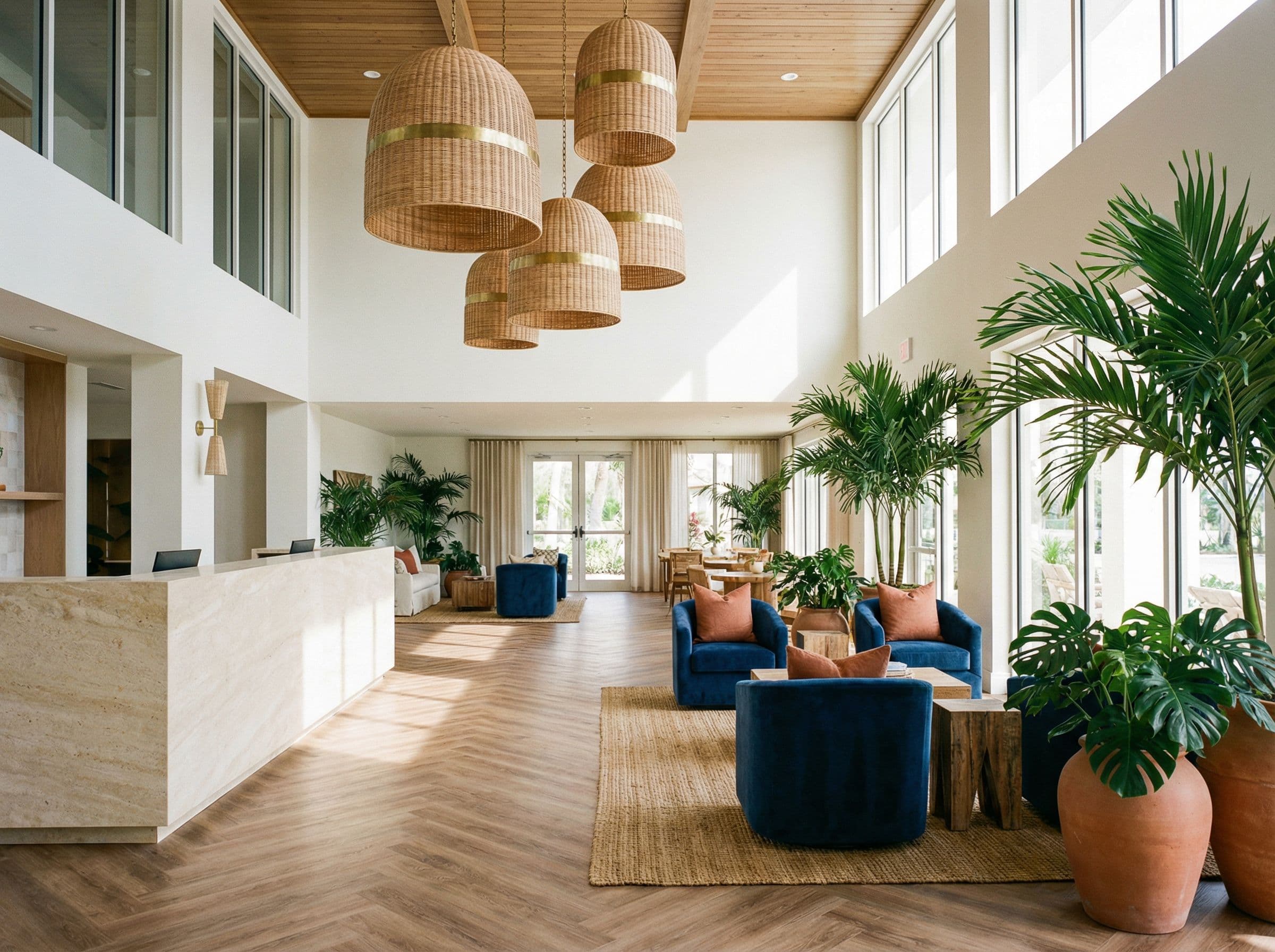 Hotel lobby lounge seating in a Southwest Florida hospitality interior