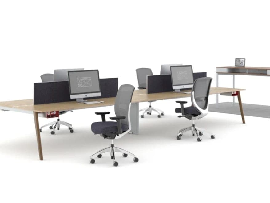 Kimball Kore benching with privacy screens and task chairs